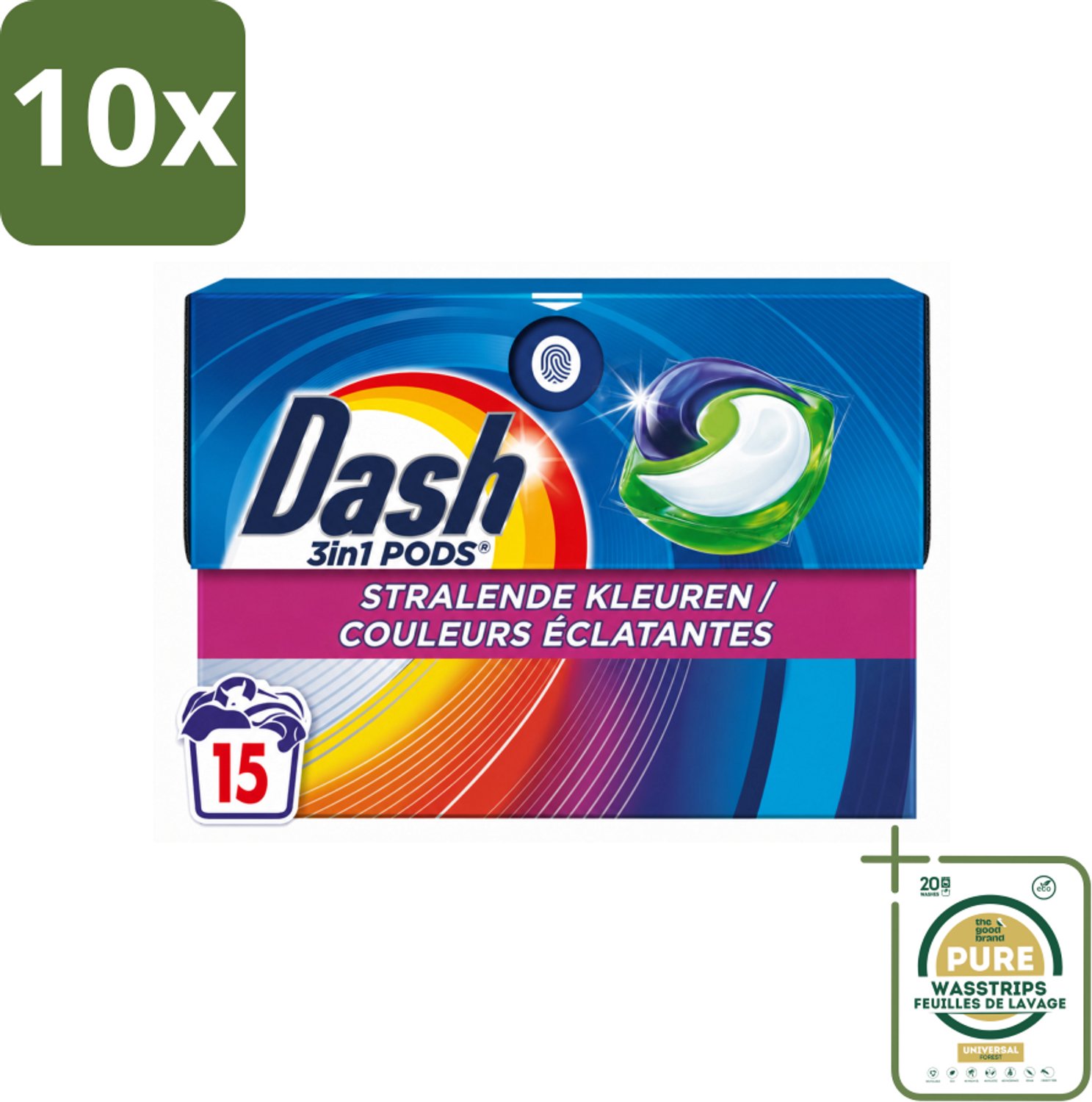 10 x Dash – Wasmiddelcapsules – 3in1 Pods Stralende Kleuren – 15 capsules - Wasstrips - Wasmiddelcapsules - Kleuren Behouden - Vlekken Verwijderen - Frisheid - 3 In 1 Wasmiddel