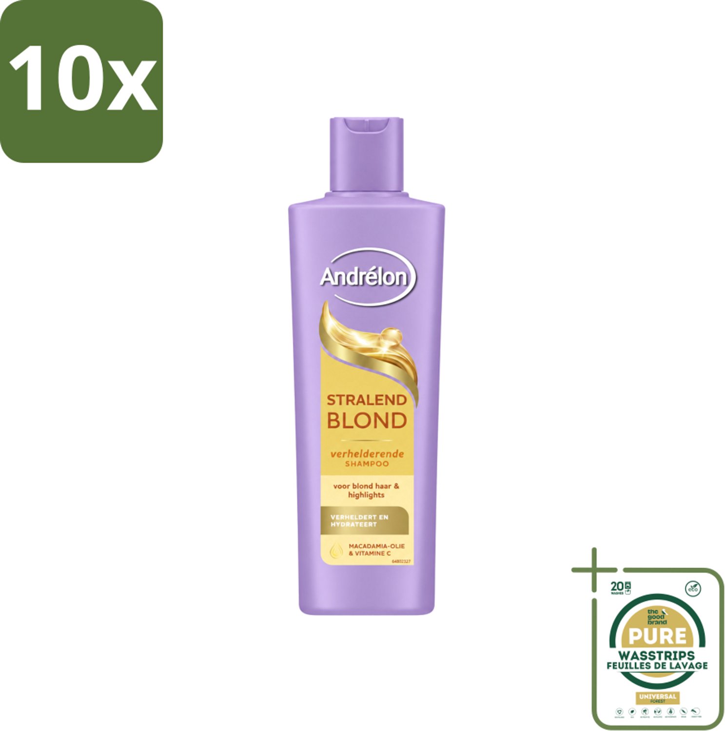 10 x Andrélon – Shampoo – Stralend Blond – 250 ml - Wasstrips - Blond Haar Verzorgen - Glanzend Blond Haar - Blond Haar Verlichten - Blond Haar Hydrateren - Vitamine C Voor Haar