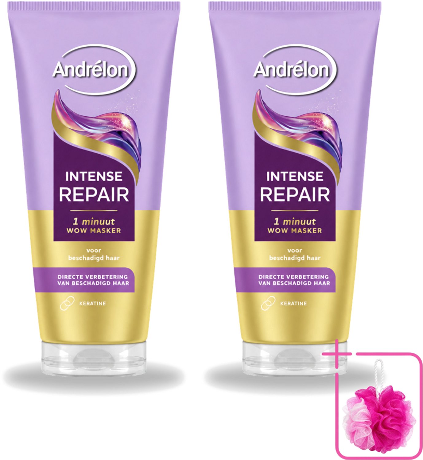 2 x Andrélon – Haarmasker WOW – Intense Repair – 180 ml - Bulkverpakking - Haarkleur - Douchemop - Haarschade