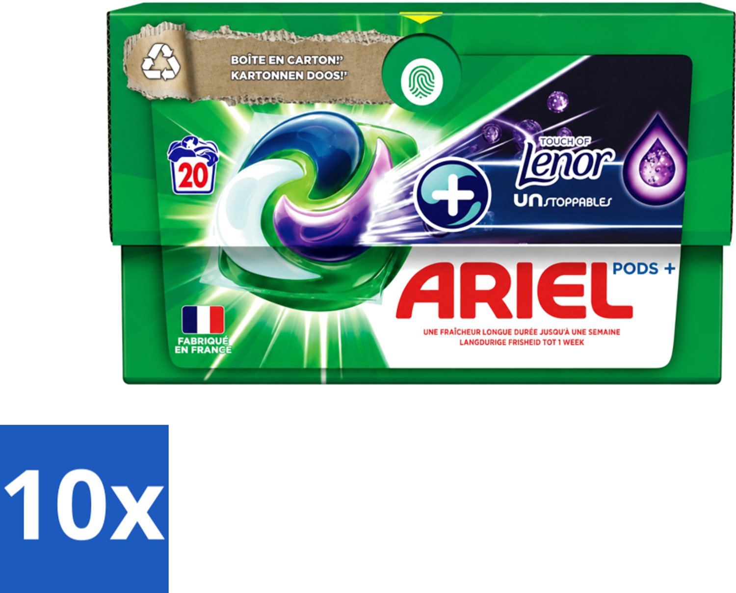 10 x Ariel Original - Touch of Lenor Unstoppables - Wasmiddelcapsules - Pods+ - Witte en Gekleurde Was - 20 Wasbeurten - Voordeelverpakking - 10 stuks