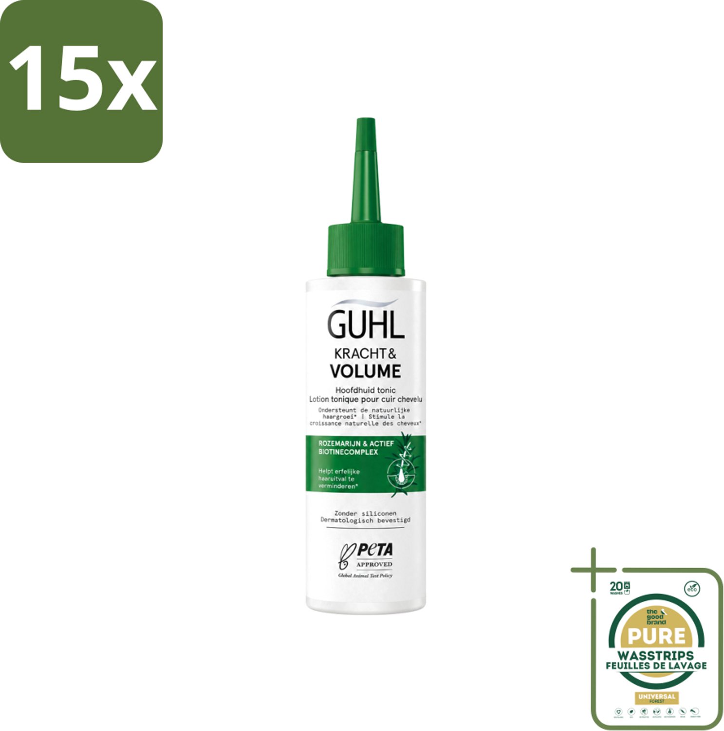 15 x Guhl – Scalp Tonic – Kracht & Volume – 125 ml - Wasstrips - Haaruitval - Haargroei - Haar Stimuleren - Hoofdhuid Tonic - Krachtig Haar