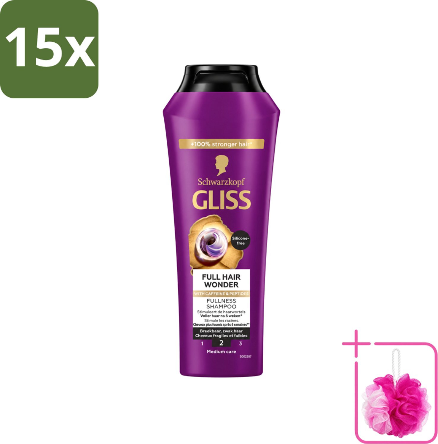 15 x Gliss Shampoo Full Hair Wonder - 250 ml - Bulkverpakking - Haarversterkend shampoo - Douchemop - Volume voor dun haar
