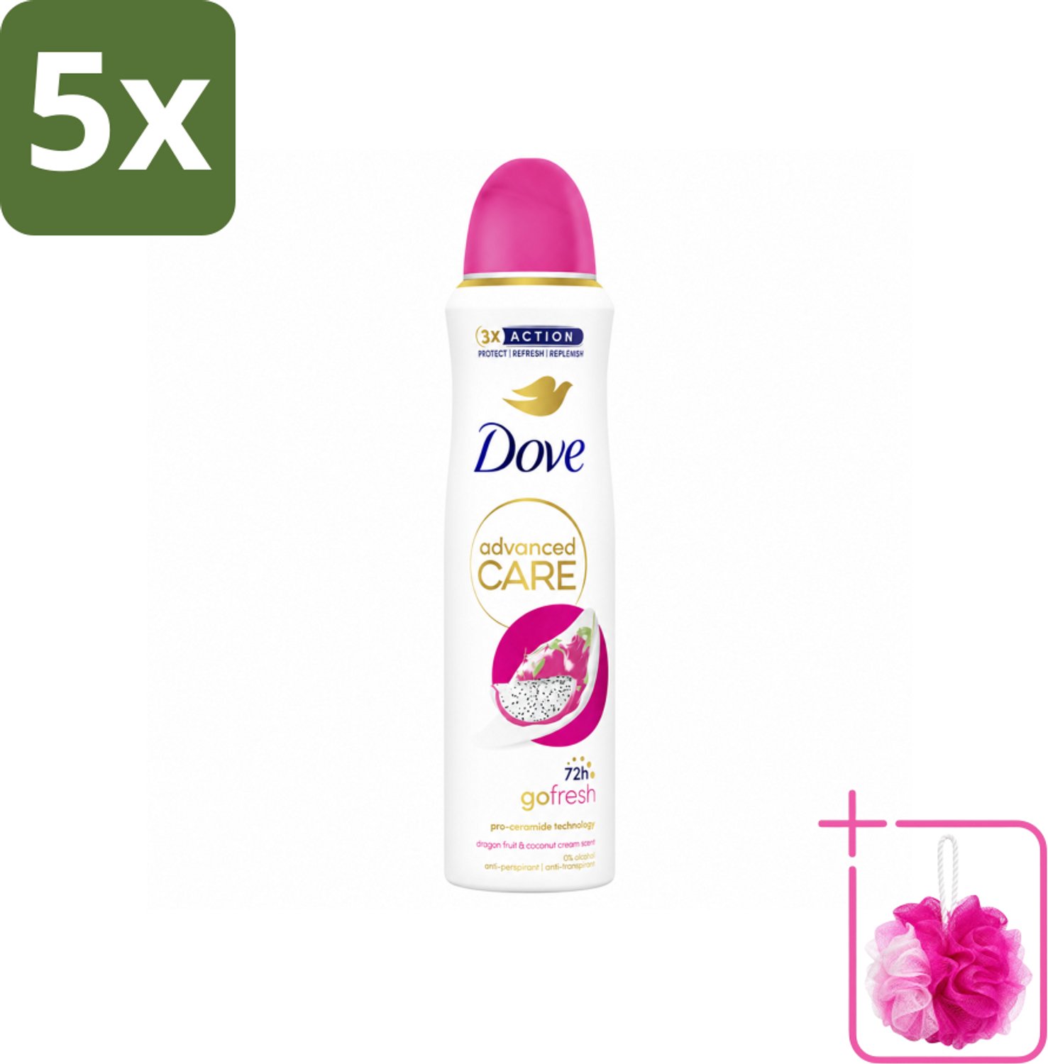 5 x Dove – Deodorant Spray – Dragon Fruit & Coconut Cream – 150 ml - Bulkverpakking - Anti-transpirant spray - Douchemop - Zweetvermindering