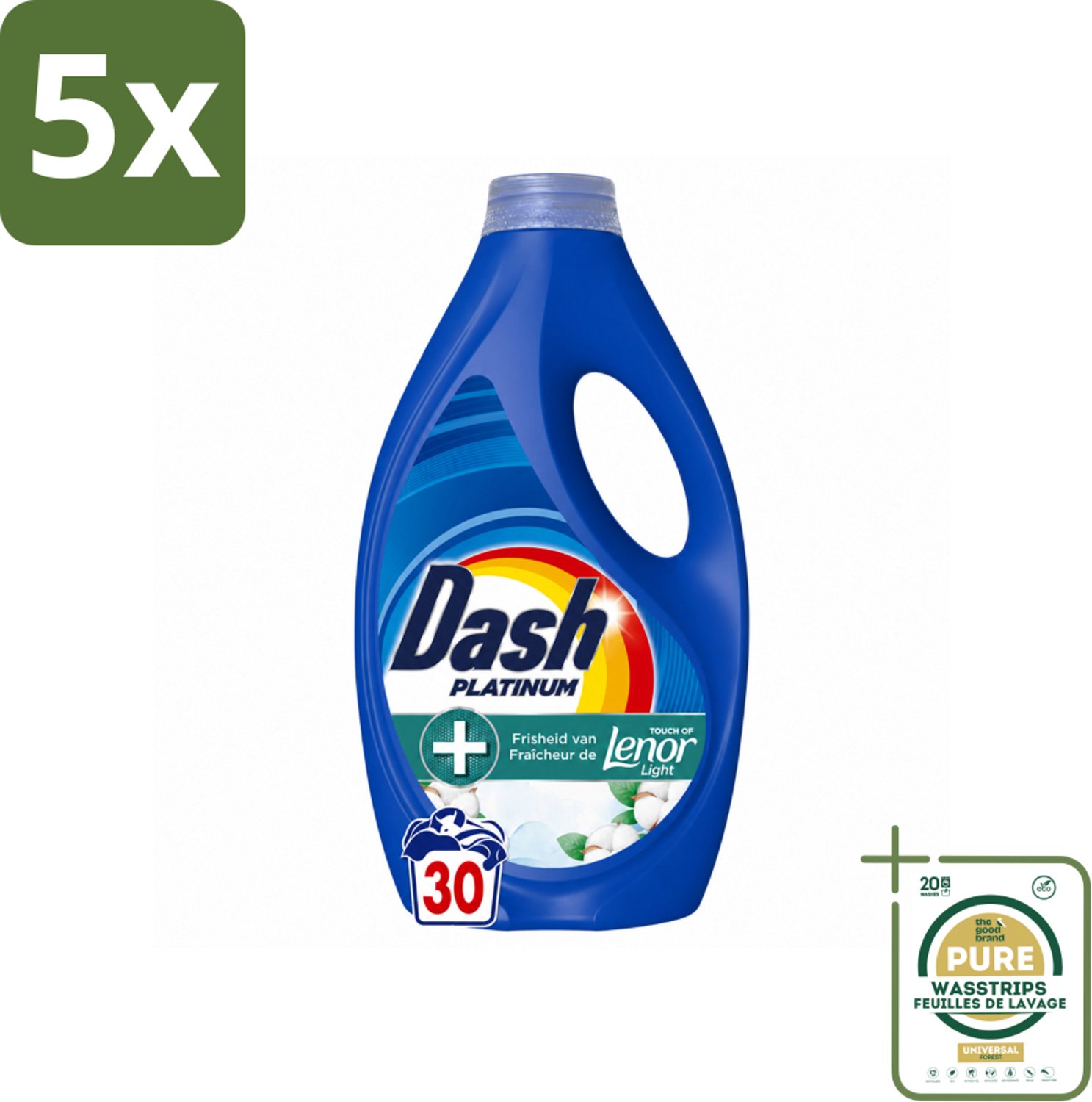 5 x Dash – Wasmiddel – Katoen Fris – 1350 ml - Wasstrips - Wasmiddel - Katoengeur - Fris - Vlekverwijdering - Wasbeurt