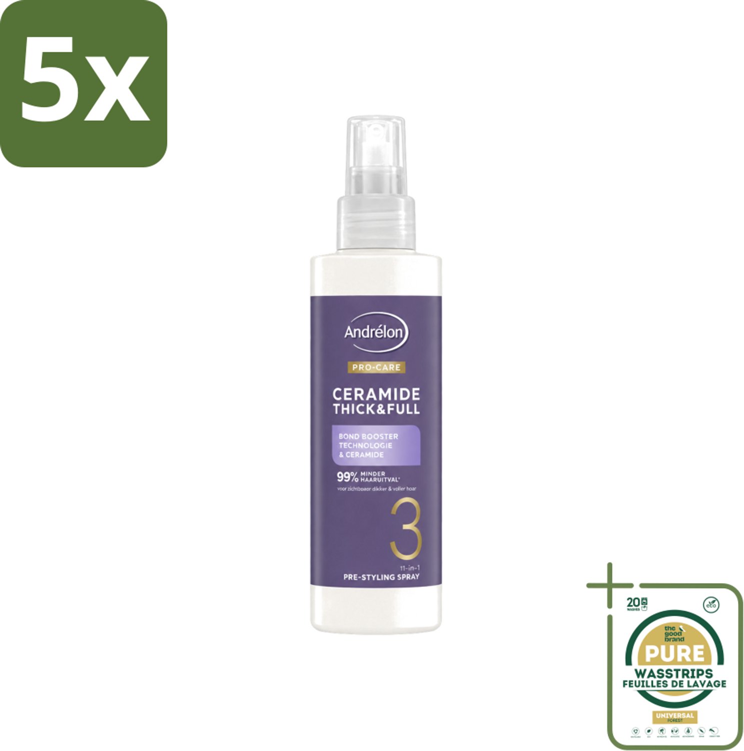 5 x Andrélon – Leave-In Spray – Pro Care Ceramide Thick & Full – 200 ml - Wasstrips - Haarspray - Haarverzorging - Haarversterken - Haarbescherming - Haarverdikken