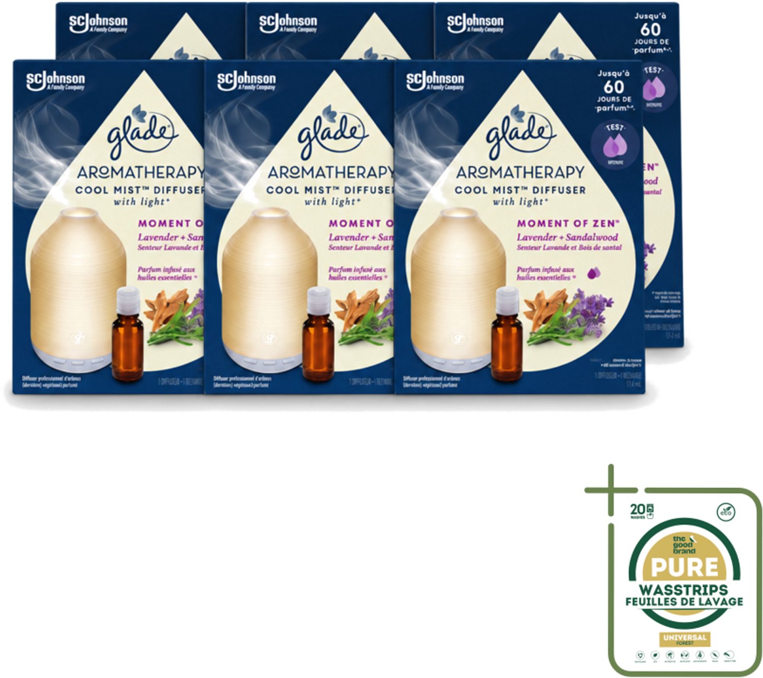 6 x Glade – Aromatherapy Mist Diffuser – Starterpakket – Houder + Moment of Zen Navulling - 17,4 ml - Wasstrips - Aromatherapie - Ontspanning - Geur - Luchtverfrisser - Diffuser