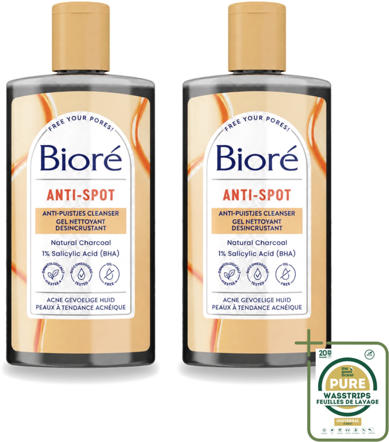 2 x Bioré – Houtskool Anti-Puistjes Reinigingsgel – Gezichtsreiniger – 200 ml - Wasstrips - Huid Reinigen - Puistjes Voorkomen - Vet Huid Reinigen - Salicylzuur - Houtskool