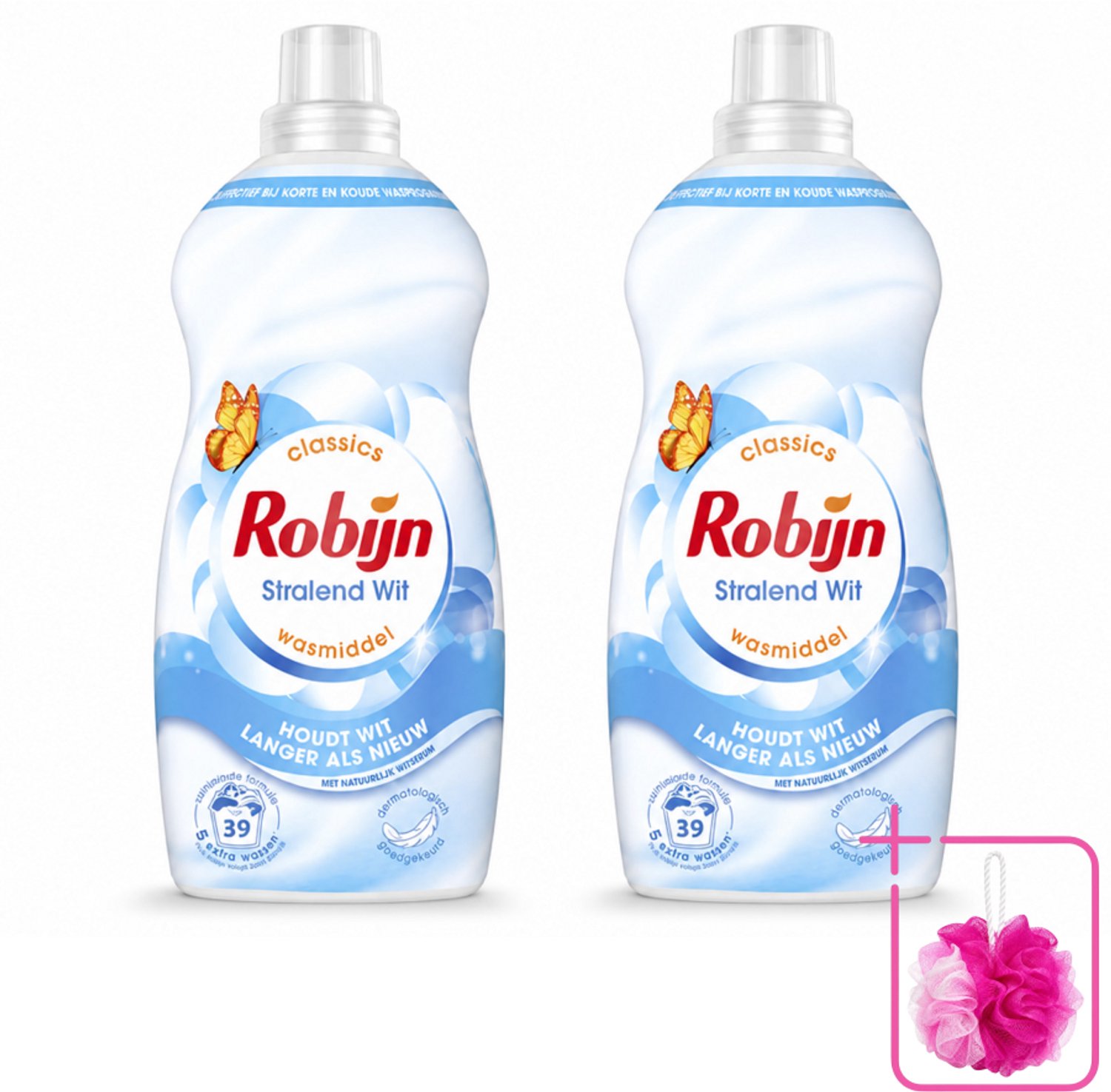 2 x Robijn – Vloeibaar Wasmiddel – Klein & Krachtig Stralend Wit – 1,19 L - Bulkverpakking - Wit wasmiddel - Douchemop - Wit en licht was
