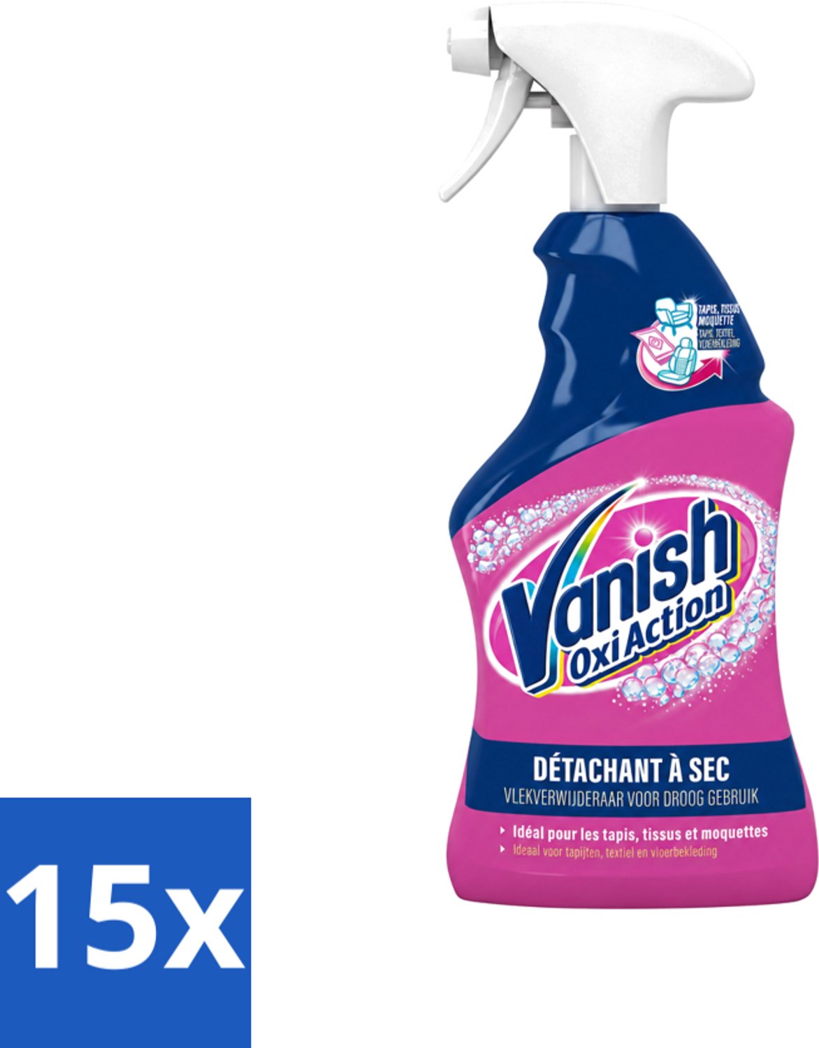15 x Vanish Oxi Action - Vlekkenverwijderaar Spray - Voor Tapijt. Textiel & Vloerbekleding - 500 ml - Voordeelverpakking - 15 stuks