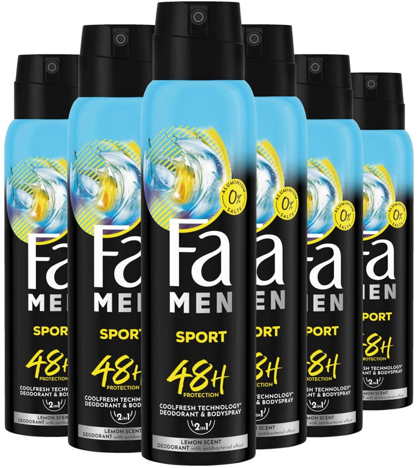 Fa Men Sport Deodorant Spray – 6 x 150 ml – 48 Uur Bescherming – Frisse Sportieve Geur – Voordeelverpakking