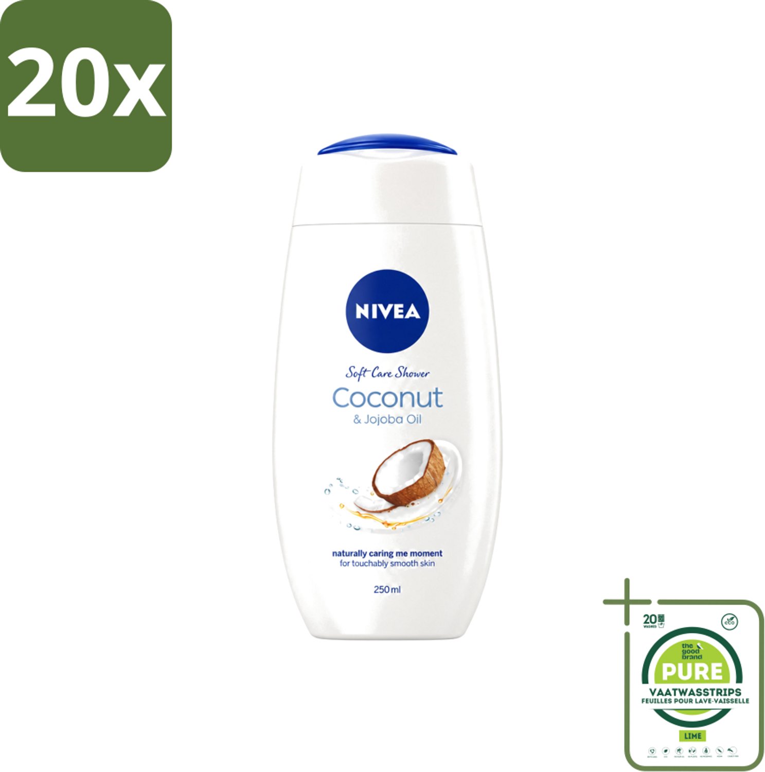 20 x Nivea - Huid Beschermende Douchecreme - Kokosnoot - 250 ml - Grootverpakking - Vaatwasstrips - Douchecrème - Kokosnoot - Huidbeschermend - Hydratatie - Huidverzorging