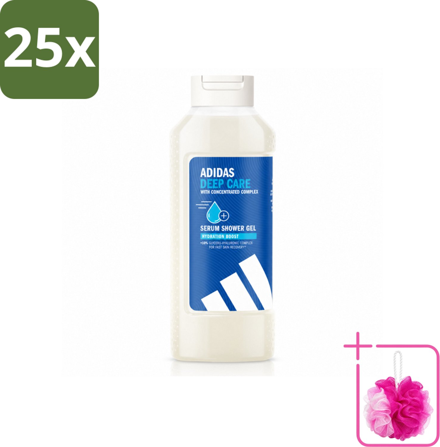 25 x Adidas – Douchegel – Active Skin & Mind Deep Care – 400 ml - Bulkverpakking - Hydratatie na sport - Douchemop - Huid verzorging
