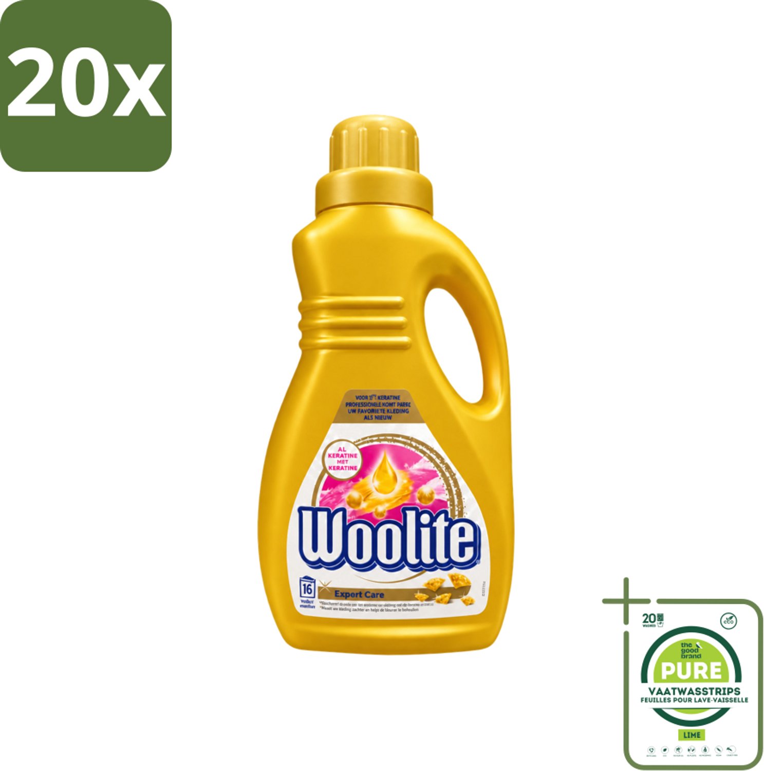 20 x Woolite Expert Care - Vloeibaar Wasmiddel - Met Keratine - Delicate Was - 16 Wasbeurten - 1L - Grootverpakking - Vaatwasstrips - Delicate Was - Keratine Wasmiddel - Kleding Verzorging - Wasmiddel Voor Delicate Stoffen - Glans Behouden