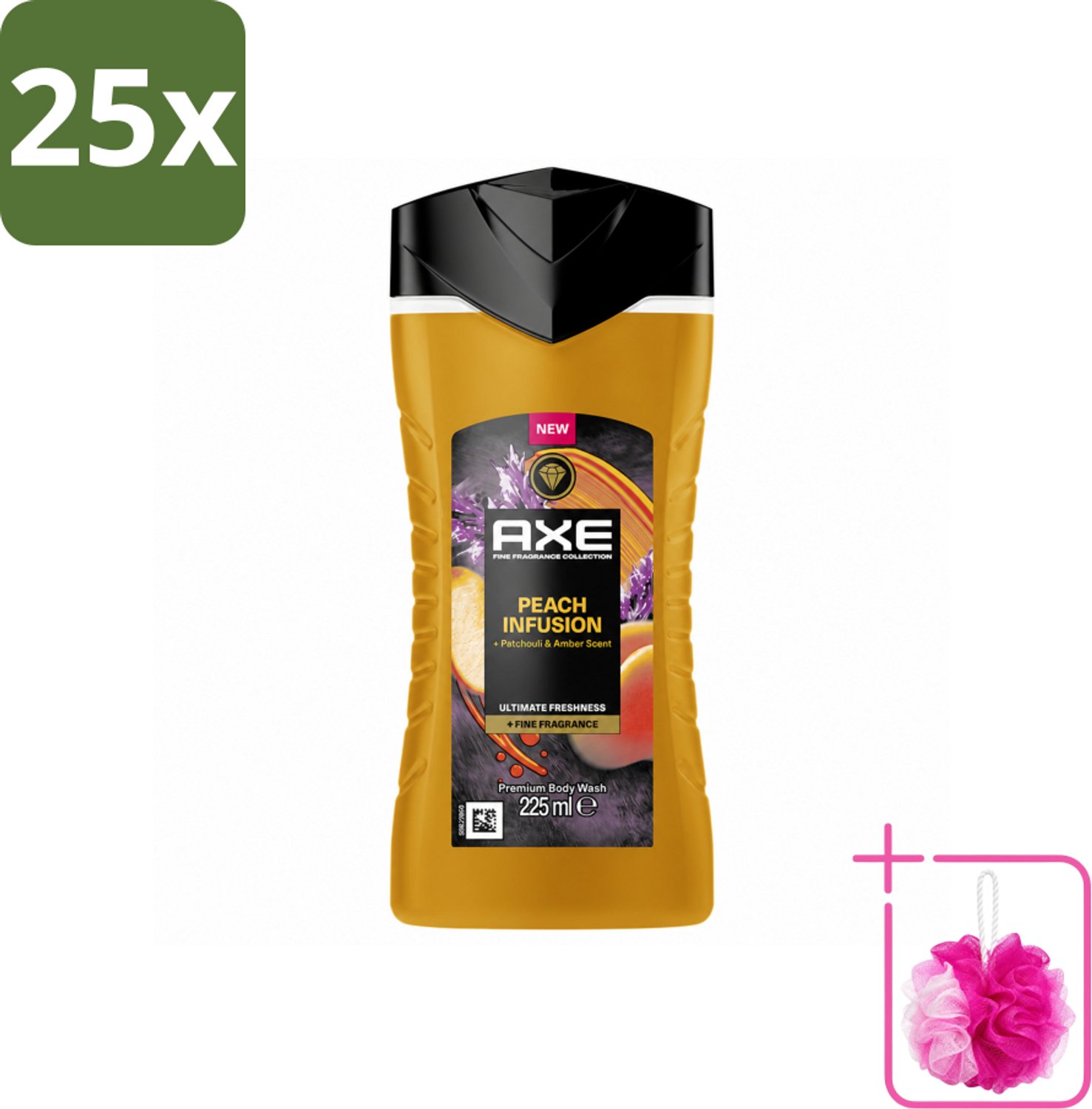 25 x Axe – Douchegel – Peach Infusion – 225 ml - Bulkverpakking - Douchegel - Douchemop - Fris ruiken