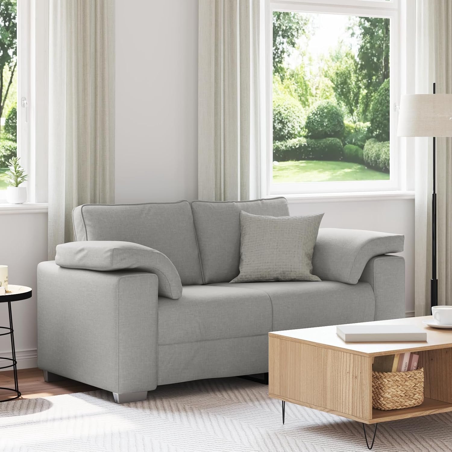 Wolkengrijs, 120 cm, stoffen bank met vlekbestendige overtrek en knuffelkussen voor woonkamer, comfort