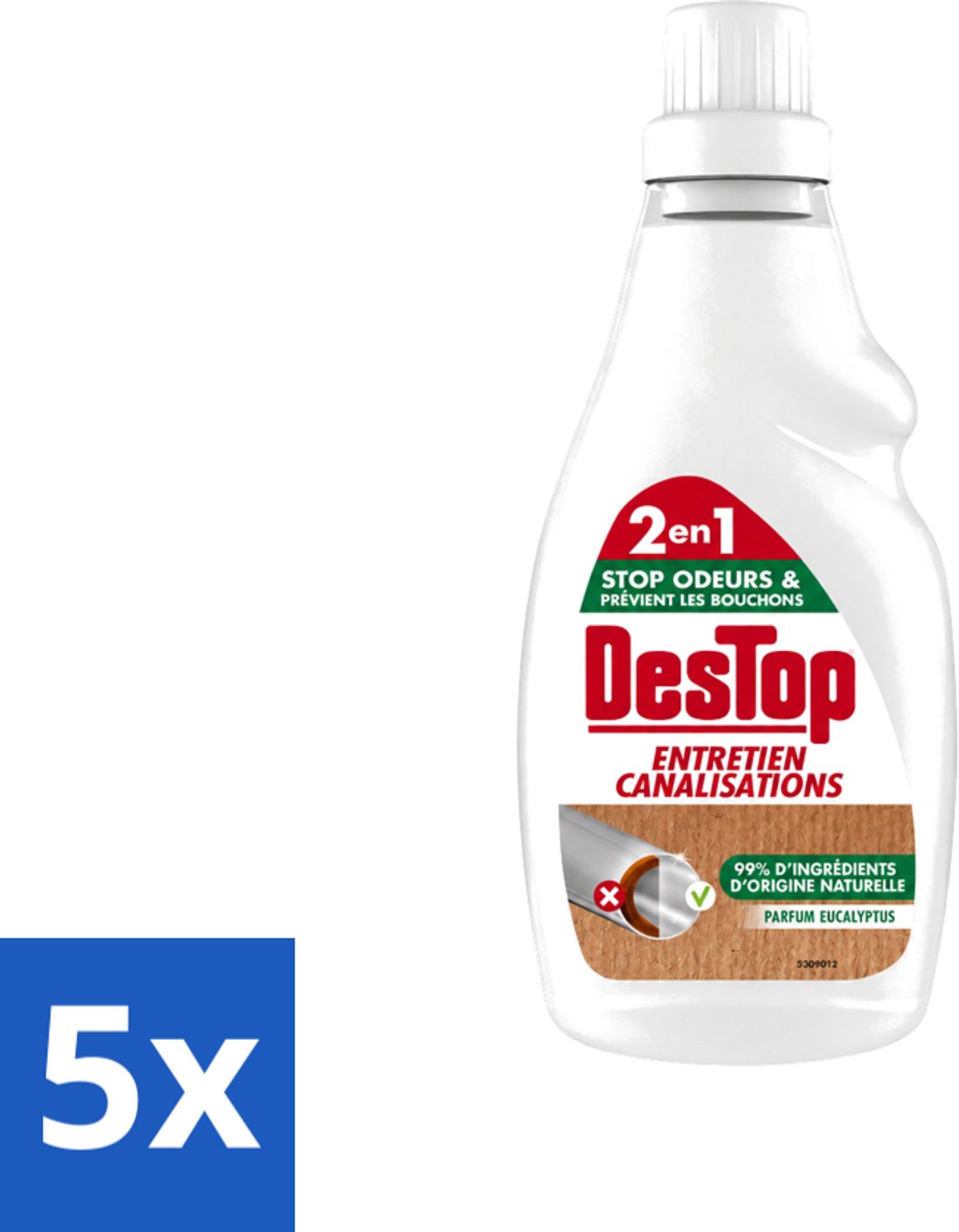 5 x DesTop - Onderhoud Leidingen - Ecologisch met Witte Azijn - Natuurlijke Ingrediënten - Eucalyptusgeur - 750 ml - Voordeelverpakking - 5 stuks