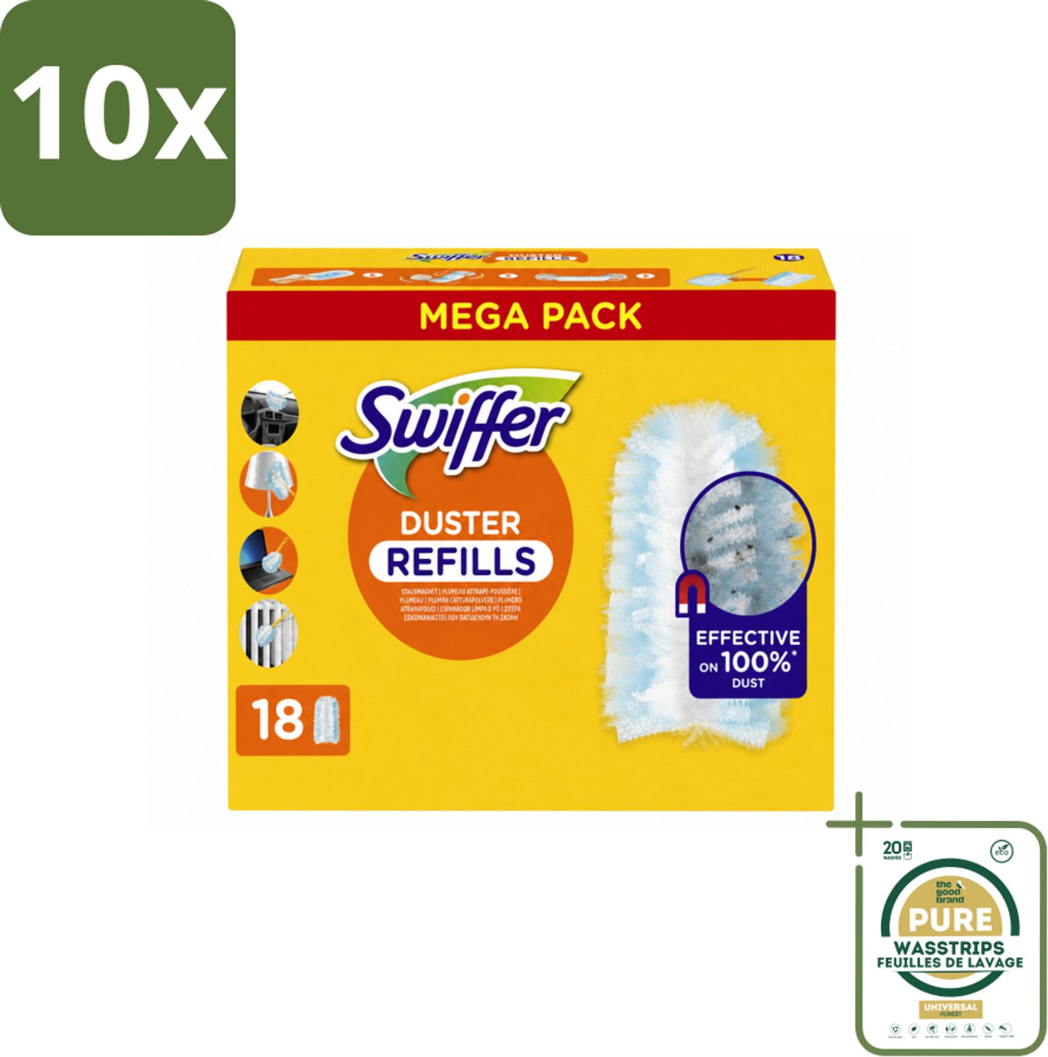 10 x Swiffer - Duster – Voor Stofwisser – 18 navullingen - Wasstrips - Stofwisser Navullingen - Stofwisser - Stofwisser Voor Meubels - Stofwisser Voor Plinten - Stofwisser Voor Radiatoren