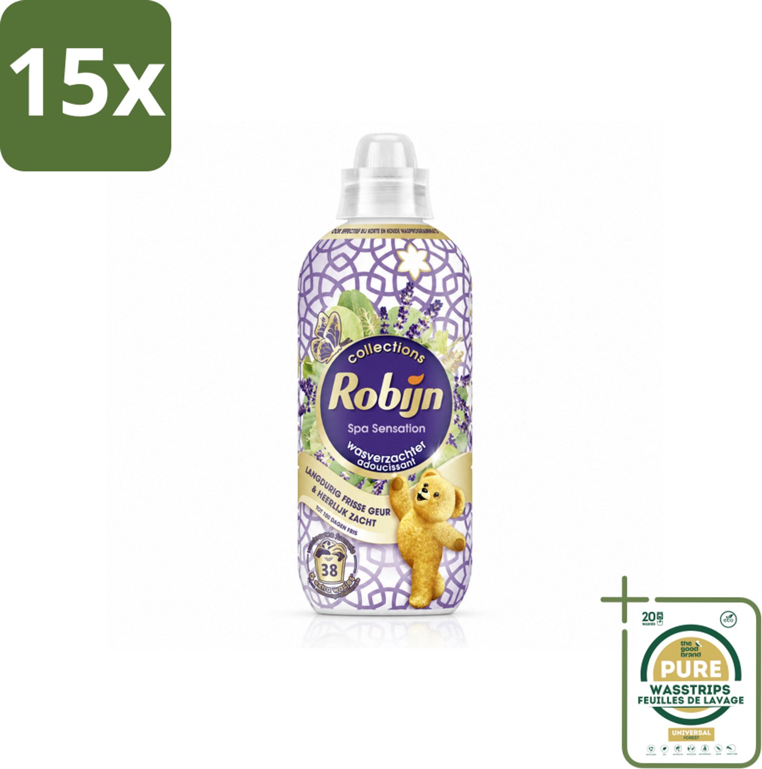 15 x Robijn – Wasverzachter – Intense Spa Sensation – 765 ml - Wasstrips - Wasverzachter - Eucalyptus - Lavendel - Frisheid - Wellness