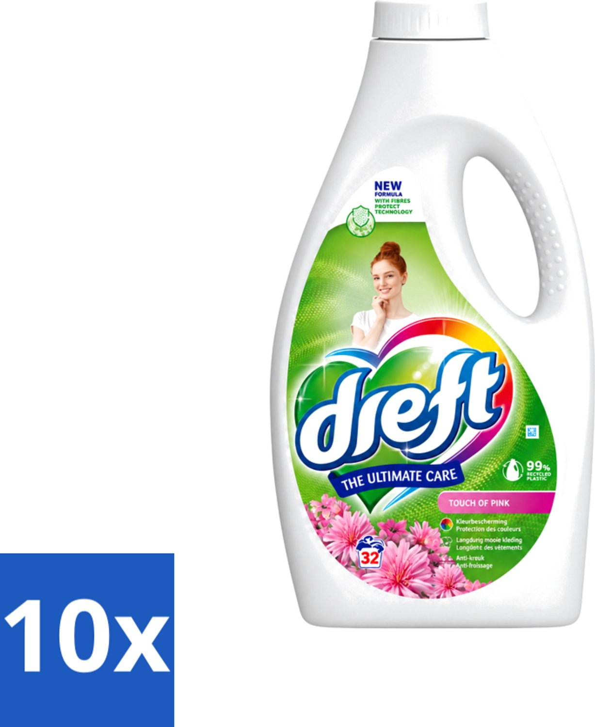 10 x Dreft - Ultimate Care - Vloeibaar Wasmiddel - Gekleurde Was - Een Vleugje Roze - 32 Wasbeurten - Voordeelverpakking - 10 stuks