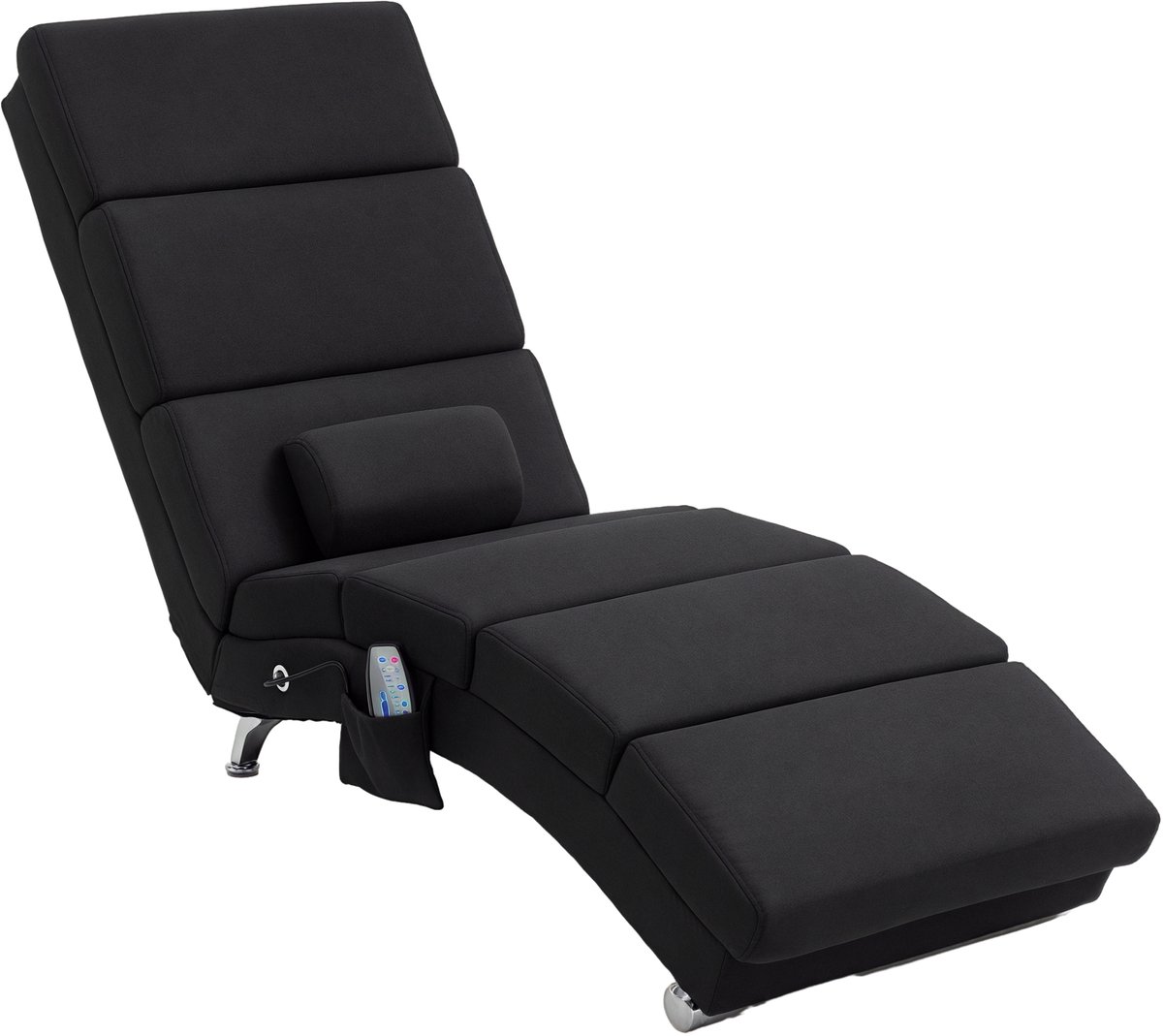 Relaxstoel voor woonkamer, massagestoel en verwarming, ligstoel voor binnen, met afstandsbediening en kussen, slaapkamer, woonkamer, stof met linneneffect, 56 x 168 x 84 cm noir zwart