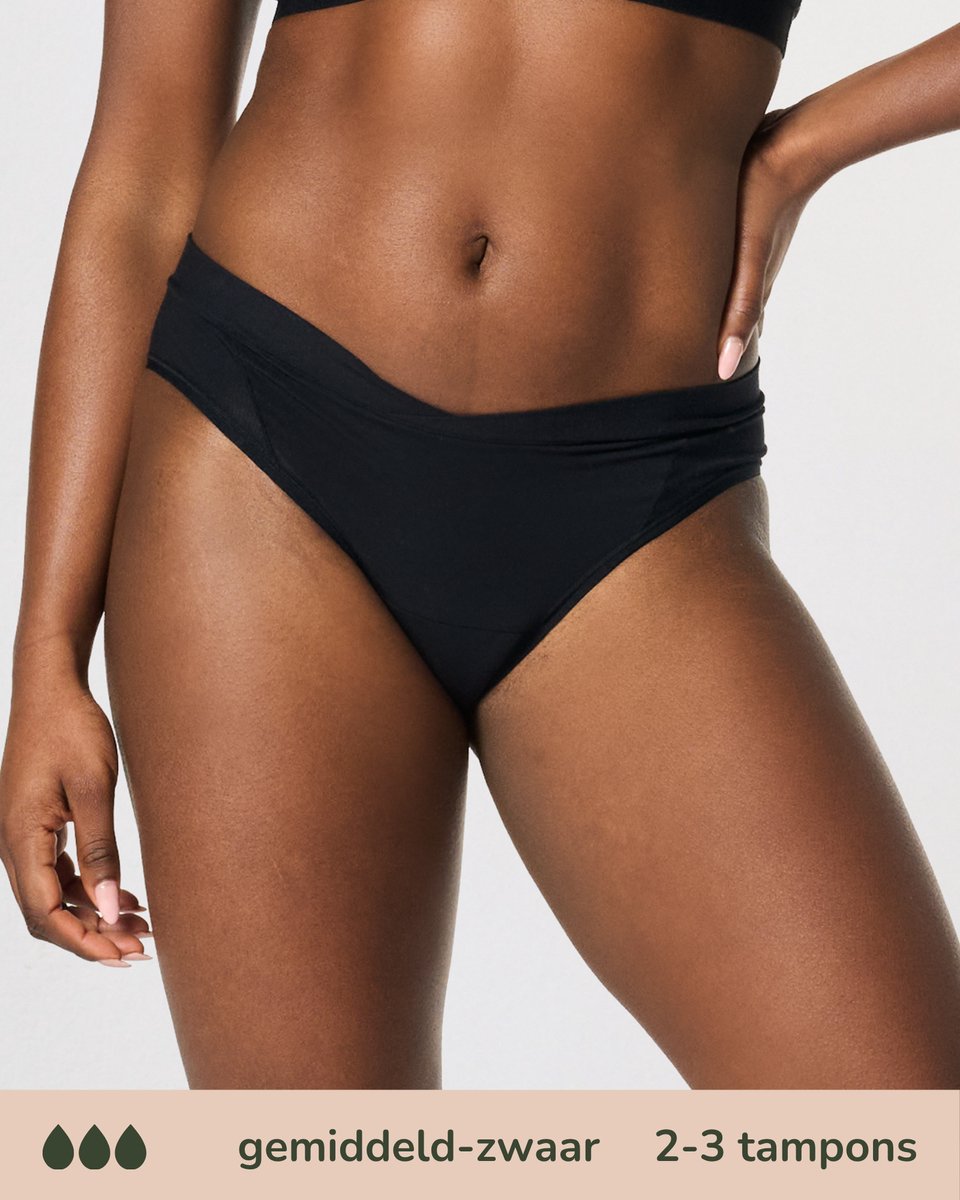 Moodies menstruatie ondergoed - Bamboe Cheeky Brief Onderbroek - gemiddeld / zwaar kruisje - maat L - kleur Zwart