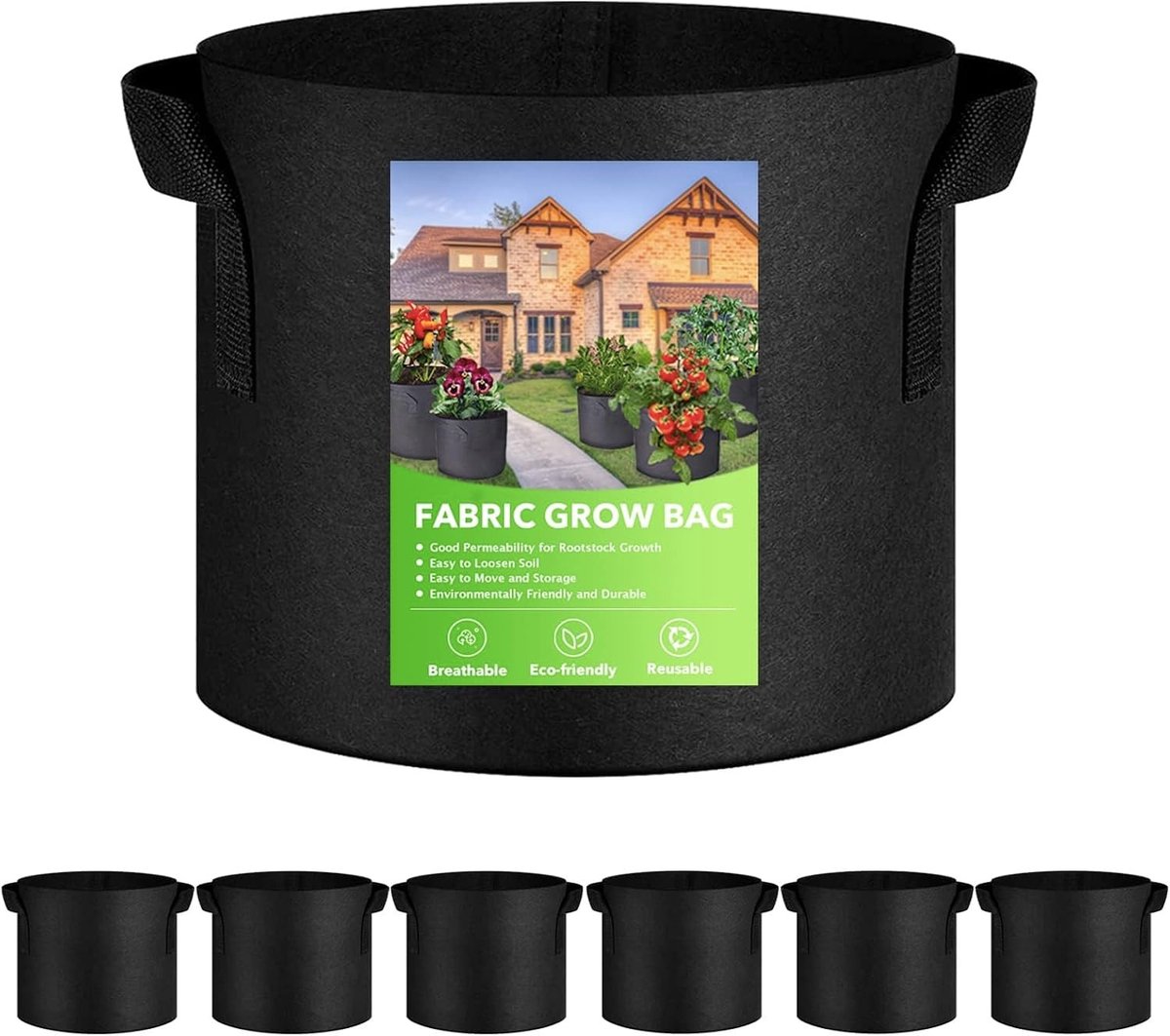 Plantzakken voor Groenten - Zwart - 30 Liter - Vliesstof - Set van 6