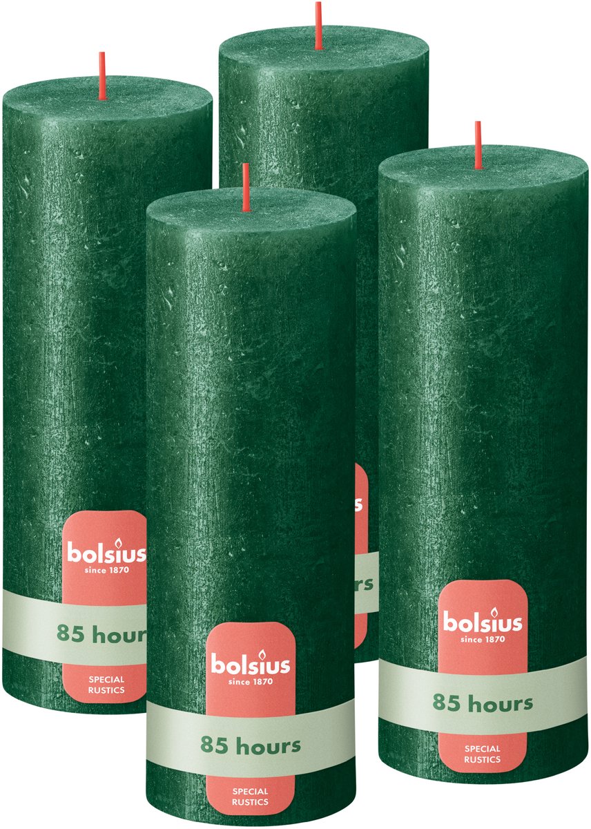 Bolsius Rustieke kaars Shimmer - 4 Stuks - Metallic Groen - 19cm - 85 branduren