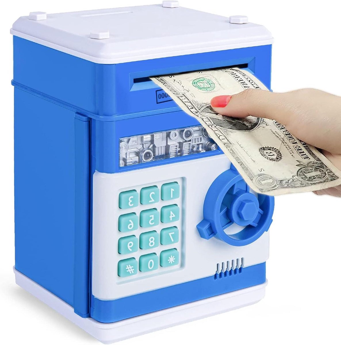 Elektronische Spaarpot - Geldautomaat Wachtwoord - Geld Besparen Kinderen - Automatisch Geld Rollen - 13.5 x 14 x 18.5 cm