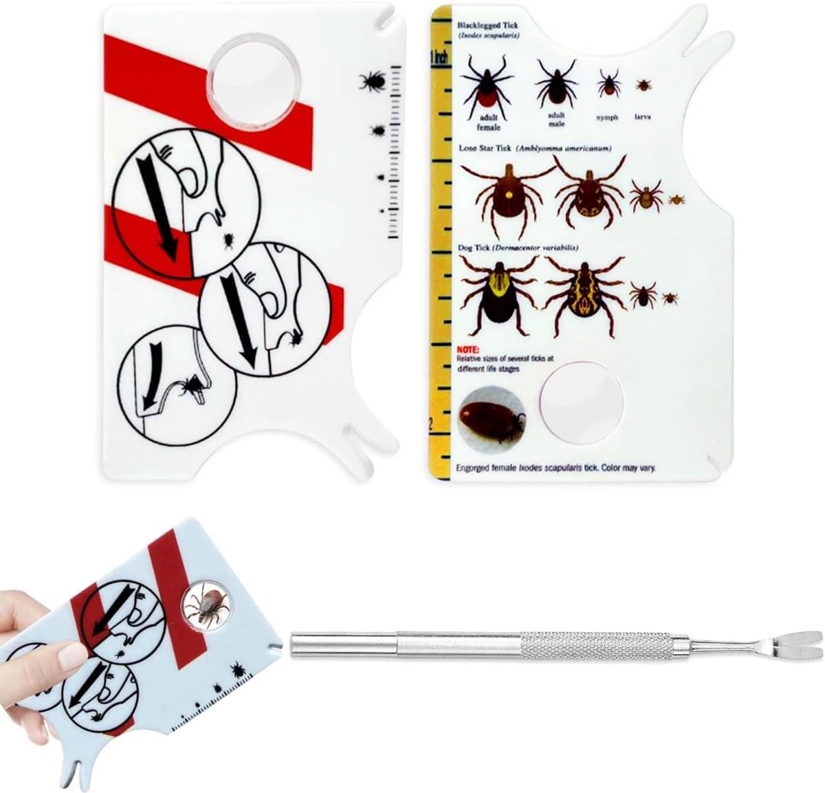 Tick Verwijder Set met Vergrootglas en Schaal + Dubbelzijdige RVS Tick Verwijderaar - Veilig en Effectief voor Mensen, Honden, Katten en Huisdieren