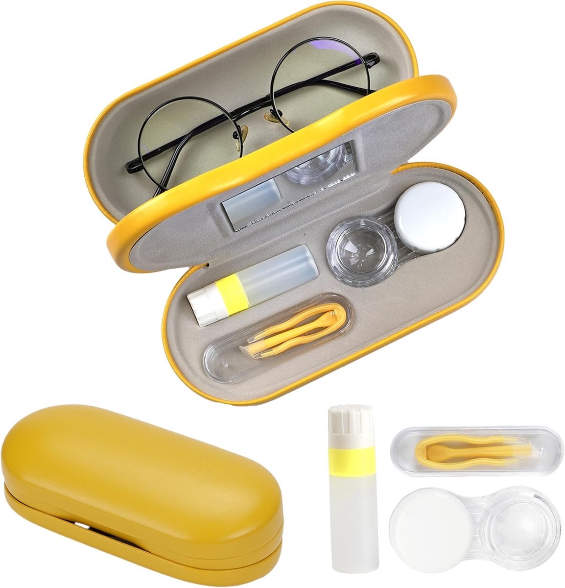 2-in-1 Bril en Contactlensdoos, Draagbaar en Dubbelzijdig, Multifunctioneel met Hulpmiddelen voor Reizen, Dagelijks Gebruik en Buitenactiviteiten