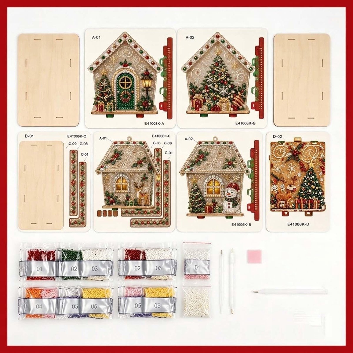 Namajunas - 3D Houten Huis Diamond Painting set - Parels - Diamond Painting Volwassenen & Kinderen - Met Diamond Painting Accesoires - Creatief Knutselen - Knutselpakket - Kerstboomversiering - Kerstversiering Decoratie Binnen - Cadeau - Sneeuwpop – foto 2