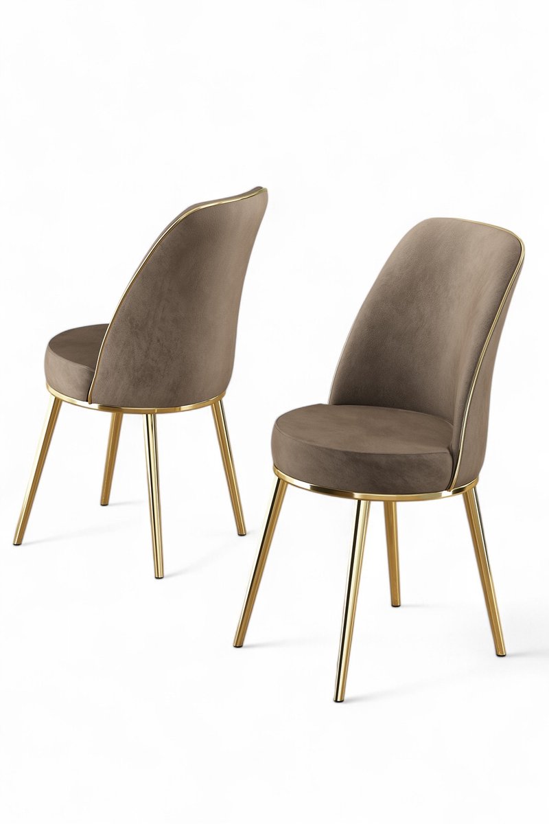 Asir - Eetkamerstoel - Cappuccino en Goud - 45 x 42 x 91 cm