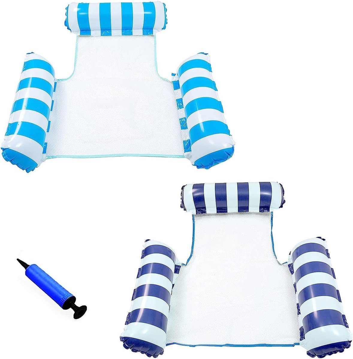 Opblaasboot volwassenen - Lichtblauw en Donkerblauw - 4-in-1 Opblaasbare Hangmat en Ligstoel - PVC Waterbed voor Zwembad en Strand