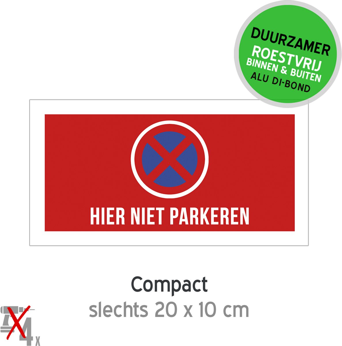 Pictogram/ bordje Dibond | "Hier niet parkeren" | 20 x 10 cm | Verkeersbord E3 | Uitrit | Garage | Parkeerplaats | Duurzaam | Roestvrij | Metaal paneel | Blauw | Verkleurd niet | 1 stuk