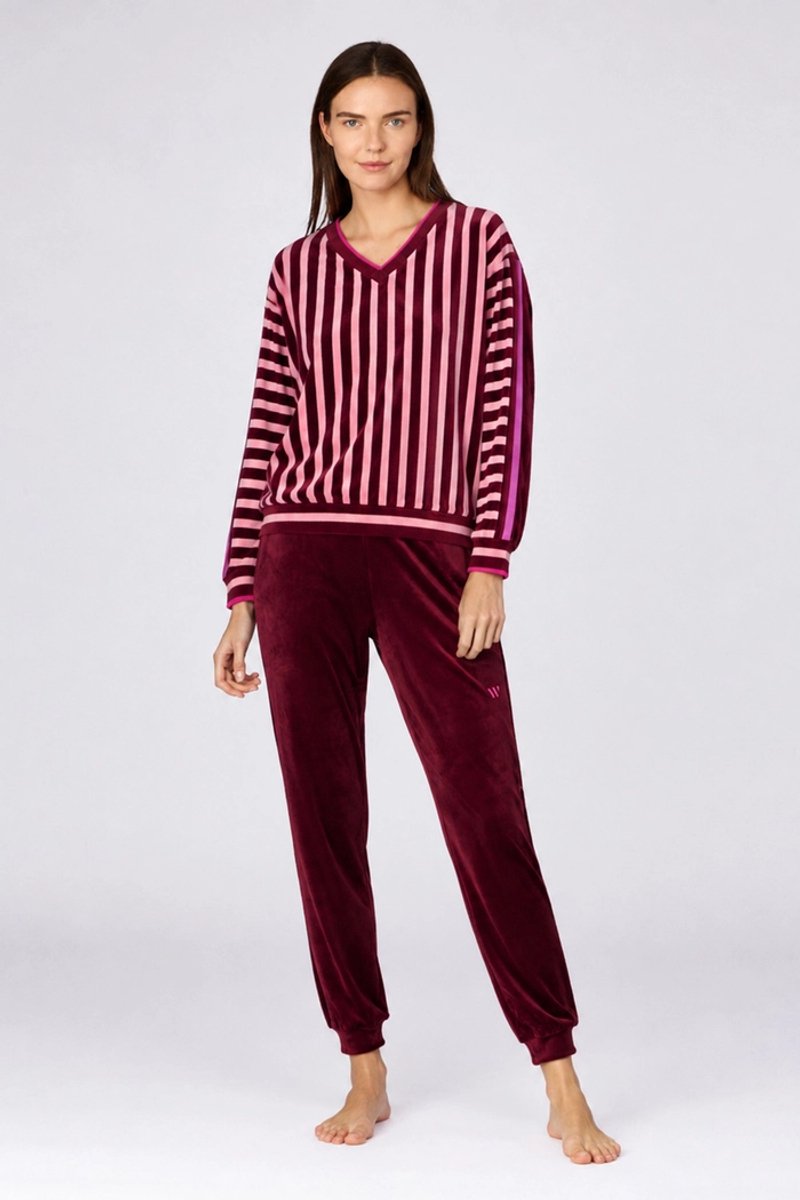 Woody - Dames Huispak - Bordeaux/Roze Streep - L