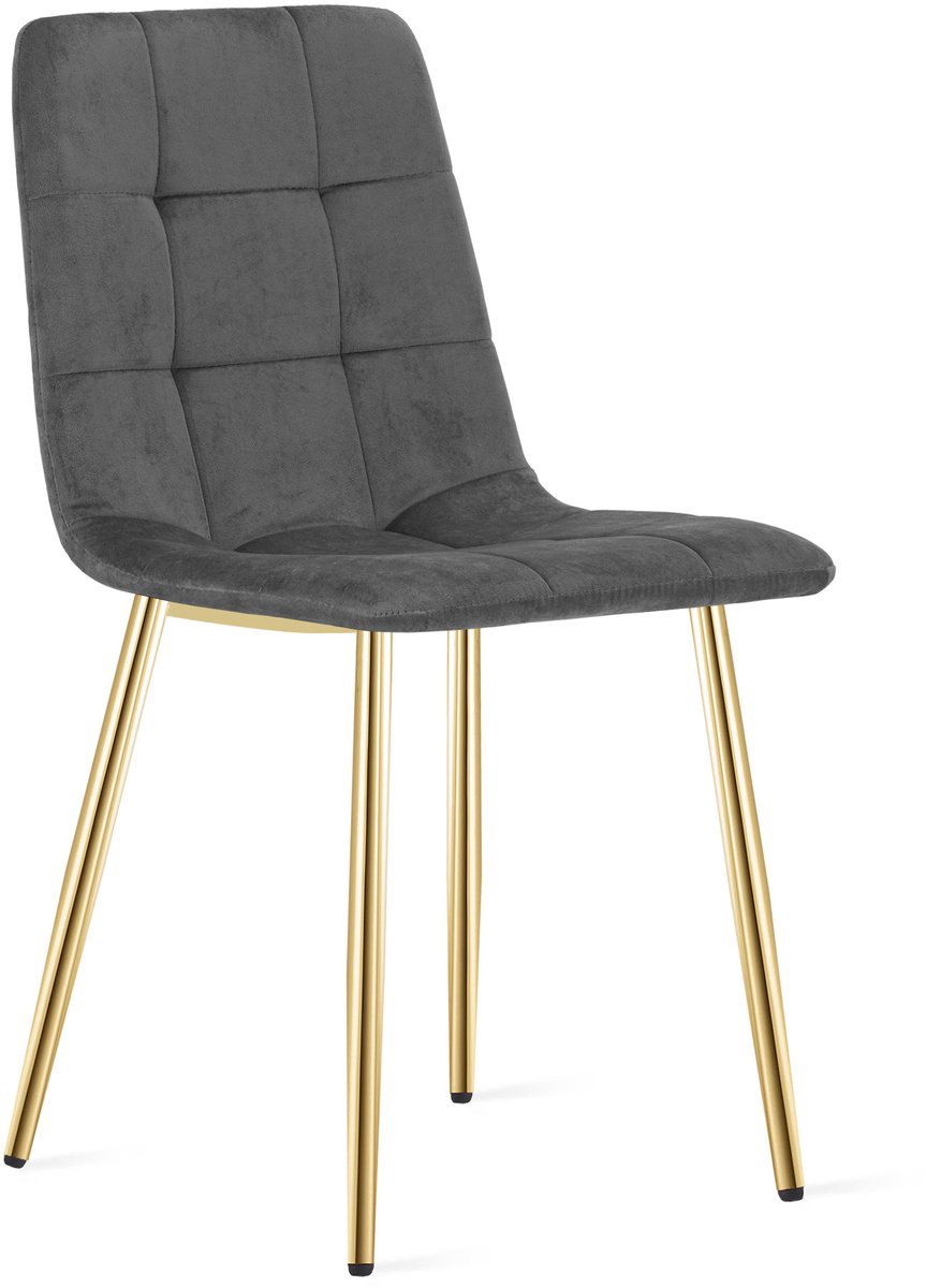 Eetkamerstoel KARA - Donkergrijs fluweel - Gouden metalen poten - Modern design
