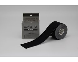 Skinestics Sport tape – Fysio tape – Kleur Zwart – nu 20% langer, 600 cm lang bij 5 cm breed, 170% rekbaar gelijk aan menselijke huid, standaard voorzien van extra sterke lijm, katoen, voor het hele lichaam, spier ondersteuning