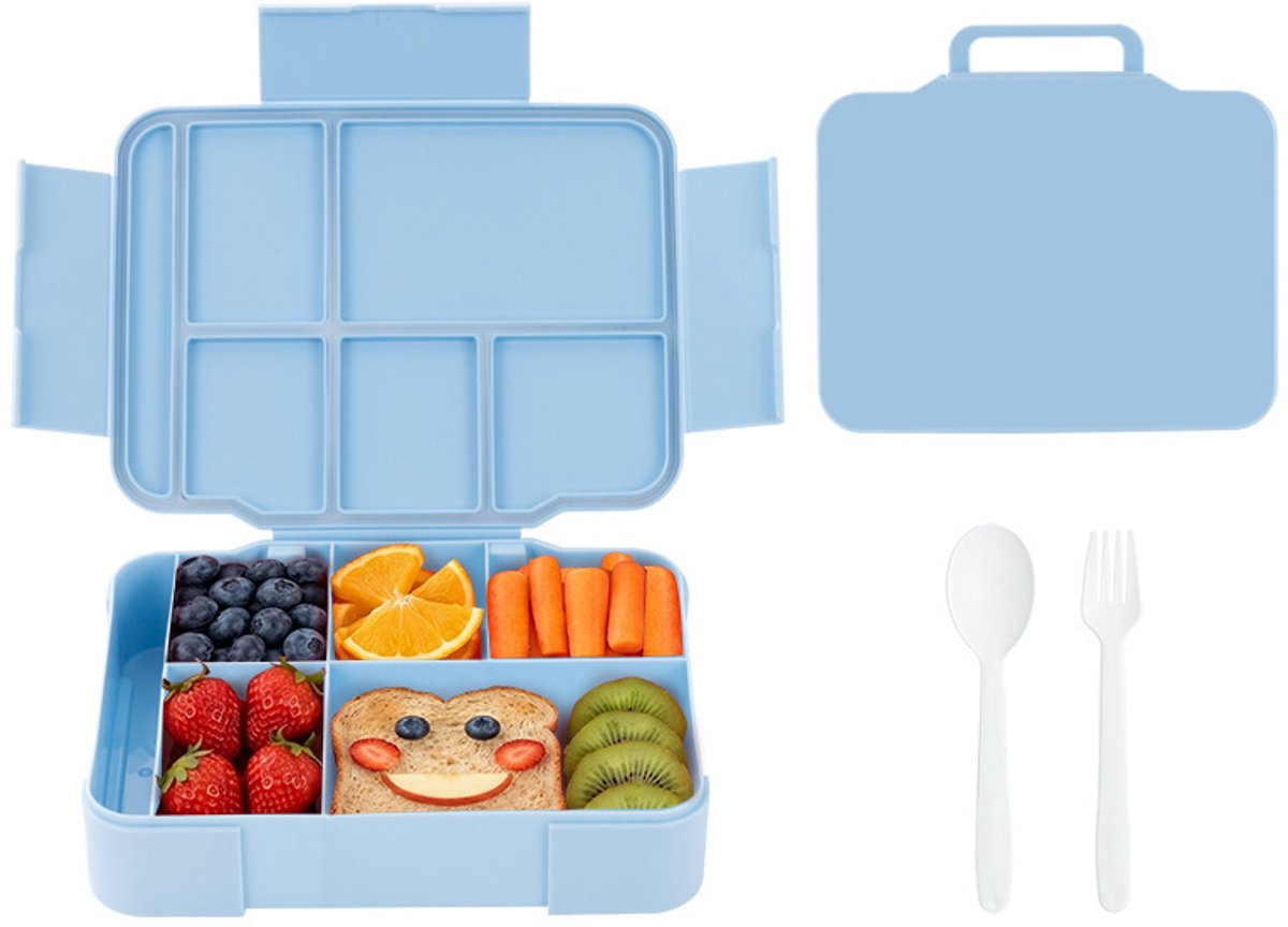 Broodtrommel met vakken - Lekvrije lunchbox - Gezonde maaltijden - Aparte saushouder - 1300 ml - Lichtblauw