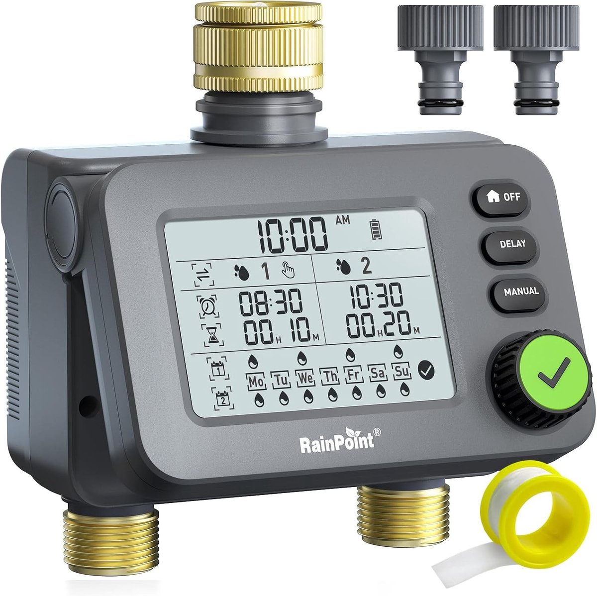 Irrigatiesysteem op zonne-energie - Zwart - 2 uitgangen - Messing Inlaat en Uitlaat - Automatische Tuinbewatering