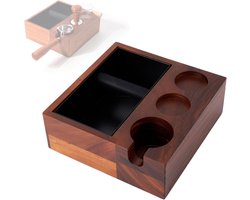 Tamper Station en Knock Box van Walnoothout, 58 mm, voor Espresso en Koffiezetapparaten, Perfect voor Tamping en Druktoepassing