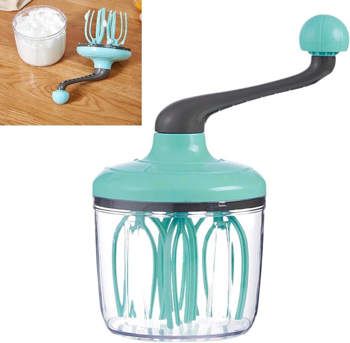 Handmixer voor de Keuken met Draaiende Handgreep - Ideaal voor Deeg, Eieren Kloppen en Melkschuim Maken, 1 Stuk