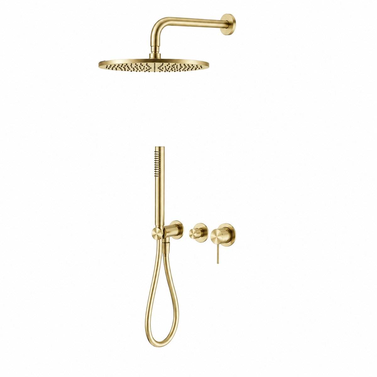 Owen & Finch Complete Inbouw Regendoucheset Ø300mm | Geborsteld Champagne Goud | PVD | Staafhanddouche | Wandarm