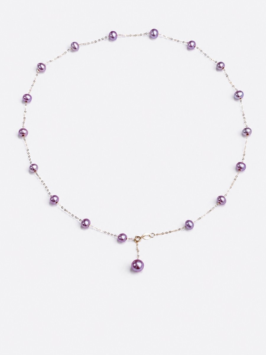 Zwevende Zoetwaterparel Ketting – Elegant Cadeau voor Bijzondere Gelegenheden-18K Goud – Roze-Paars Parels