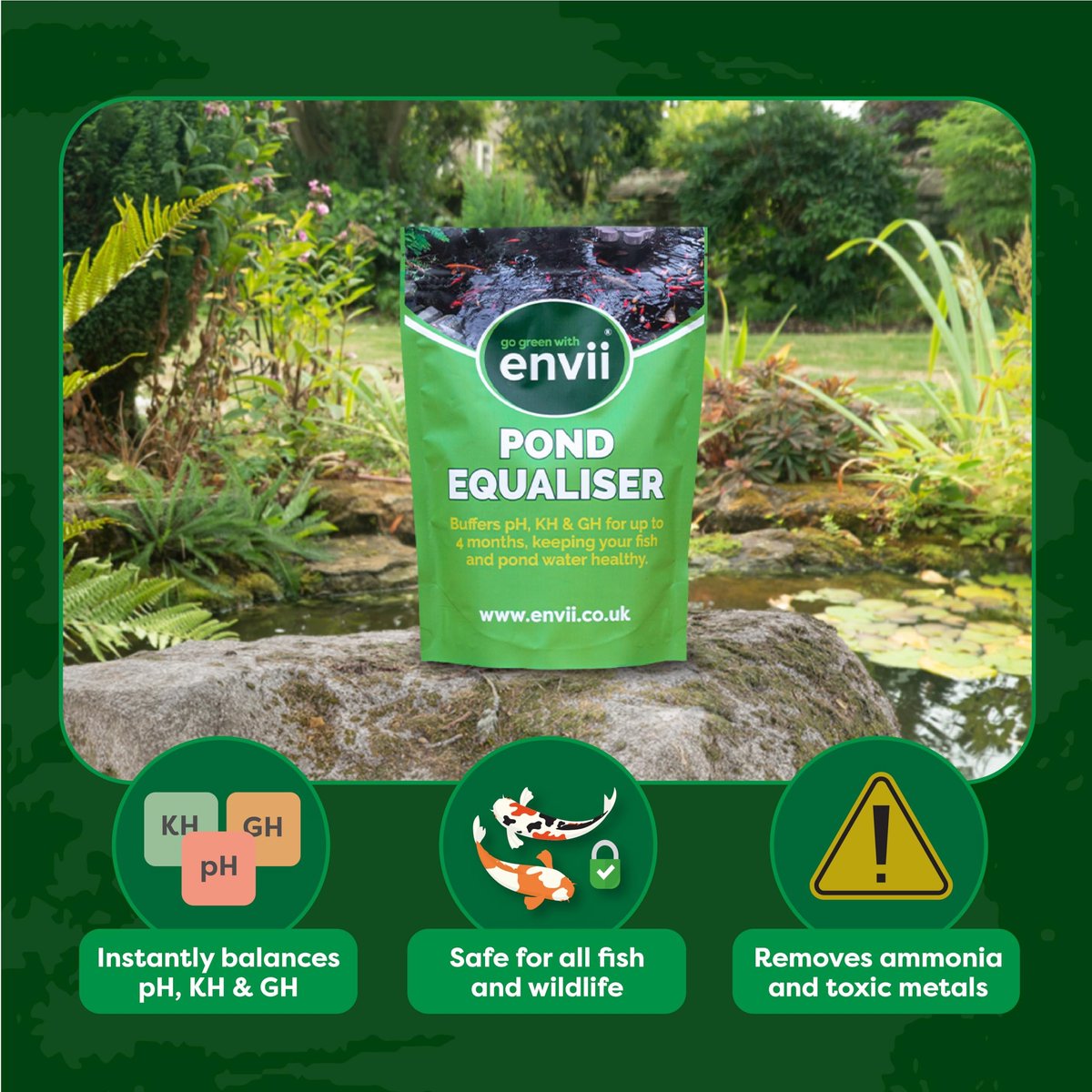 Envii Pond Equaliser - pH-buffer voor de vijver brengt onmiddellijk de pH-, KH- en GH-niveaus in evenwicht en - ShopVlot