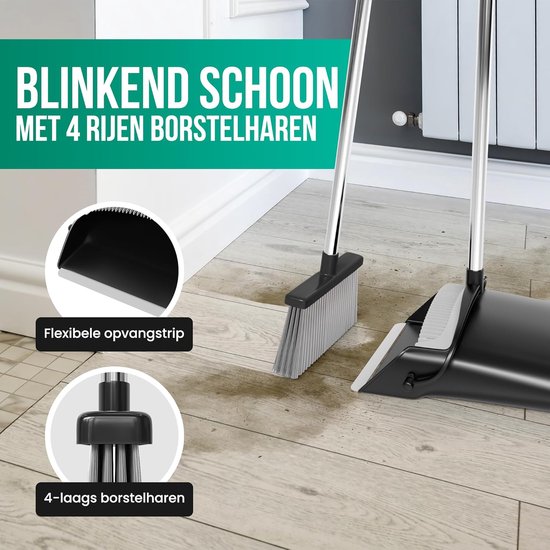 Stoffer en Blik - Opvangblik Set - Comfortabel Schoonmaken - Verstelbare Lange Steel - Tot 127cm - Zwart — afbeelding 3
