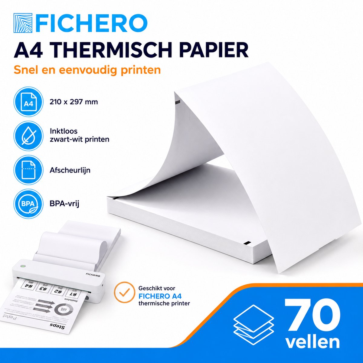 Fichero thermisch printpapier - A4 Formaat - 70 Vellen