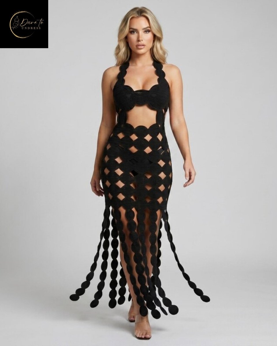 Luxe Festival Jurk –Dare to Undress –Erotische Jurk – Sexy Jurk Dames – Zwarte Maxi Dress – Kinky Outfit – Sexy Lingerie Accessoire – Clubwear – Wasteland, Crazyland, BITCH, Madam Homard, Boudoir Nocturne – Lingerie Erotisch – Sexy Lingerie – S, M, L
