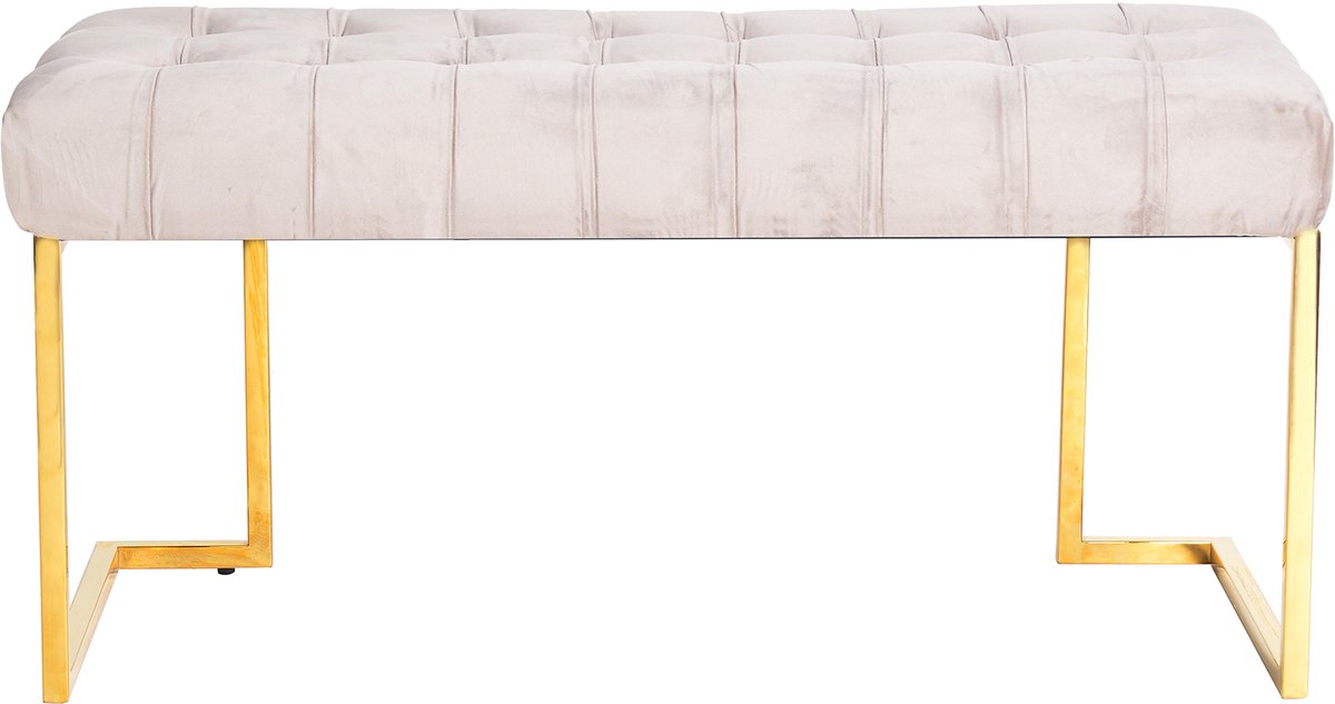 Padiro zitbank 100 x 47 x 48 cm - taupe - fluweel - sierknopen en goudkleurig metalen frame
