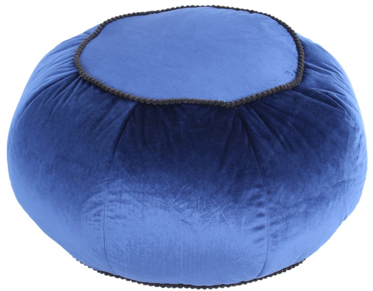 Padiro ronde poef Ø 65 x 35 cm - blauw - fluweel - lage zit en korrelvulling