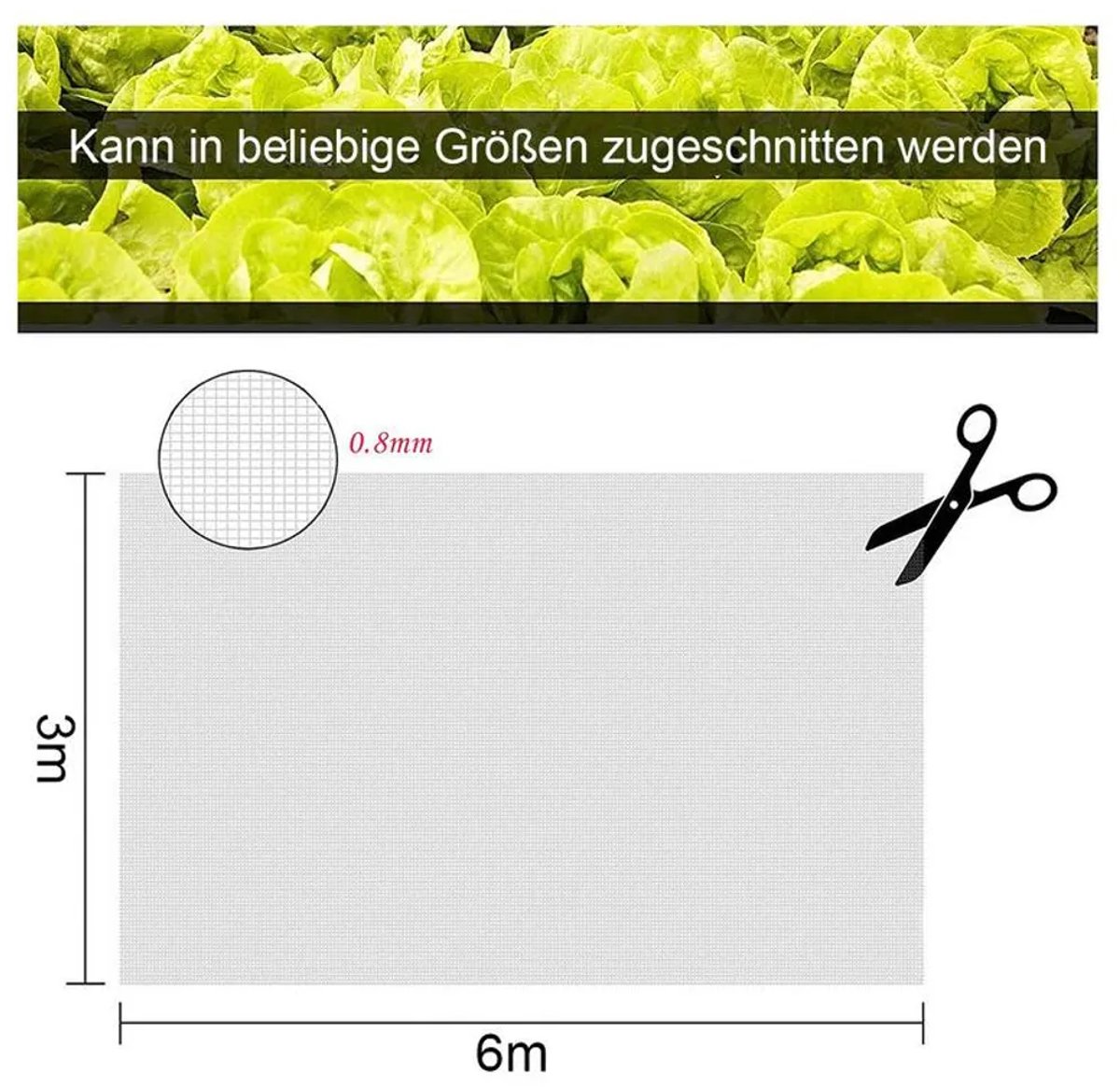 Insectennet van 3x6 geschikt voorer – geschikt voor het kweken van groenten, planten, bloemen en fruit. Het houdt vogels op afstand en kan ook gebruikt worden geschikt voor verhoogde zaaibedden, kassen en als tussenlaag tussen de rijen.